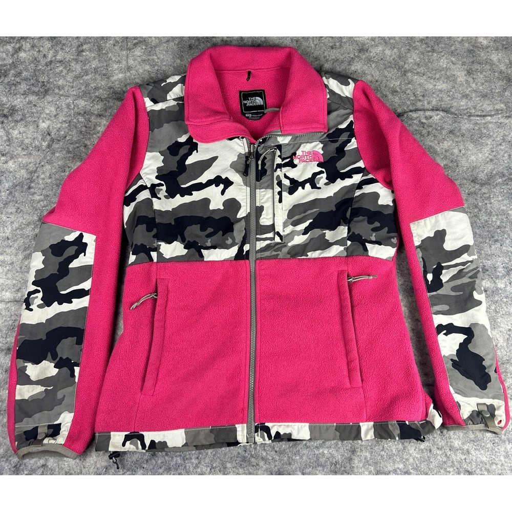 The North Face Womens Medium Pink Camo Denali Fleece Polartec Full‎ Zip Jacket